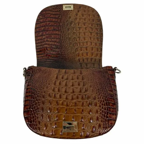 Brahmin Sonny Melbourne Turnlock Flap Crossbody Bag Pecan Brown
